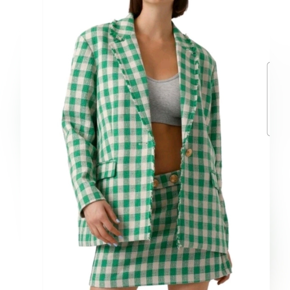 Vero Moda Women's Checkered Tweed Blazer In Green